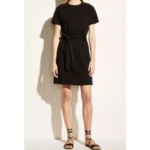Vince Short Sleeve Tie-Waist Cotton T-Shirt Dress Minimalist Casual sz M Black